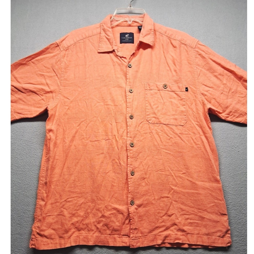 Carribean Men's Short Sleeve Orange Hawaiian Shirt Button Up‎ Size M